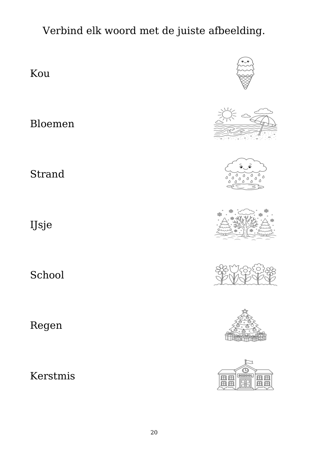 Picture matching exercise with answer lines drawn from each word to its picture