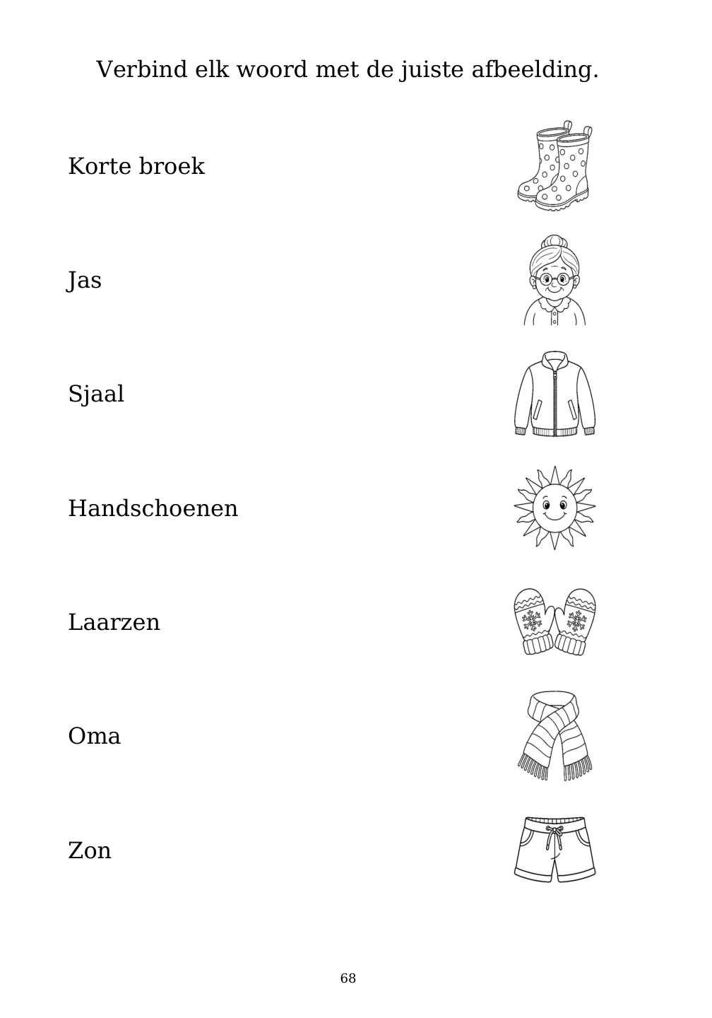 Picture matching exercise with answer lines drawn from each word to its picture