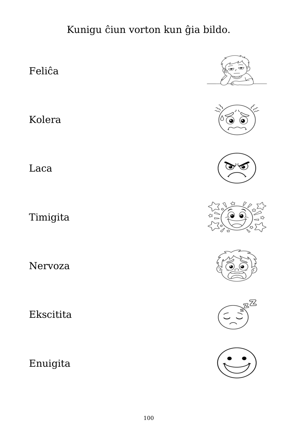 Picture matching exercise with answer lines drawn from each word to its picture