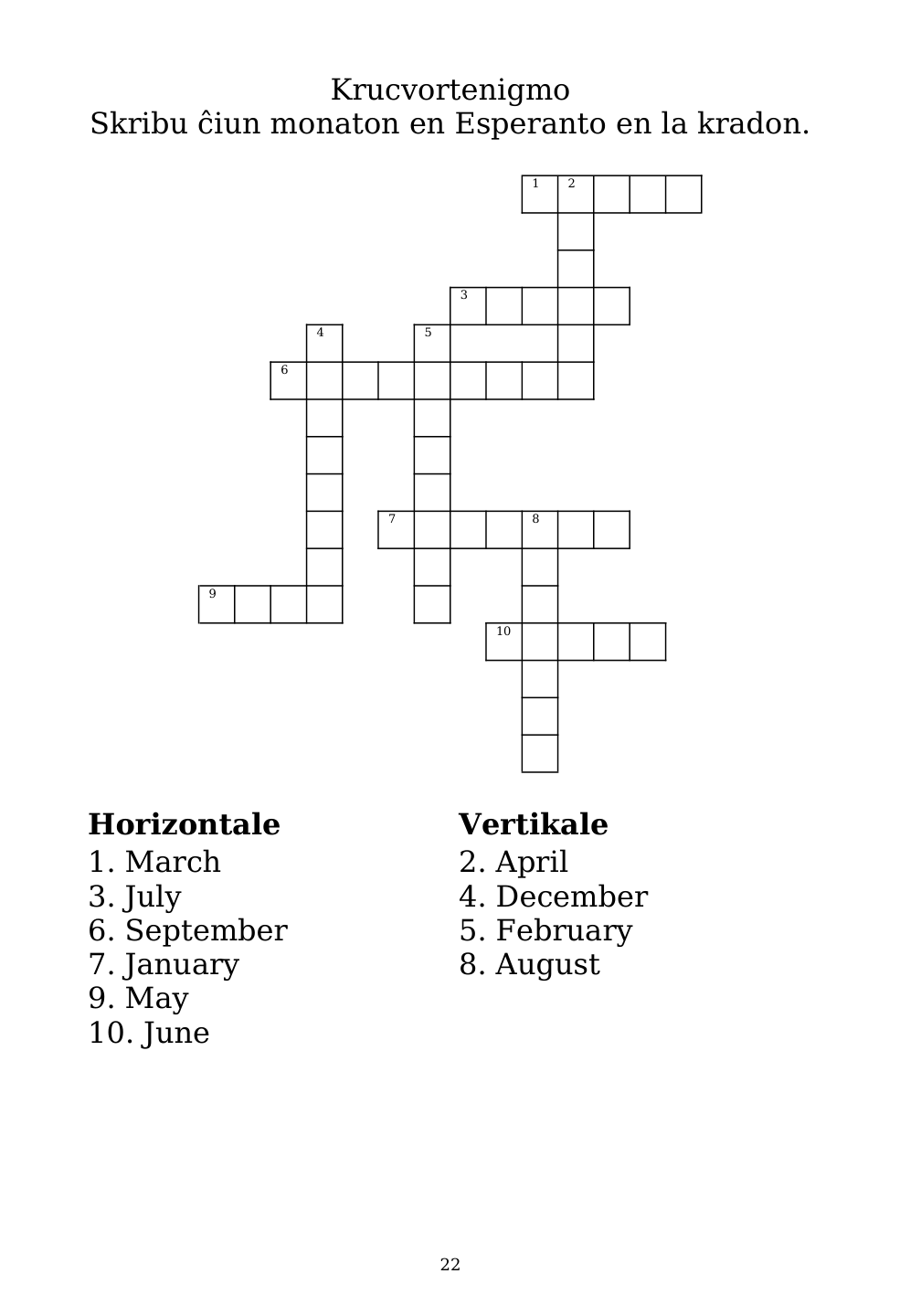 Crossword puzzle from the workbook