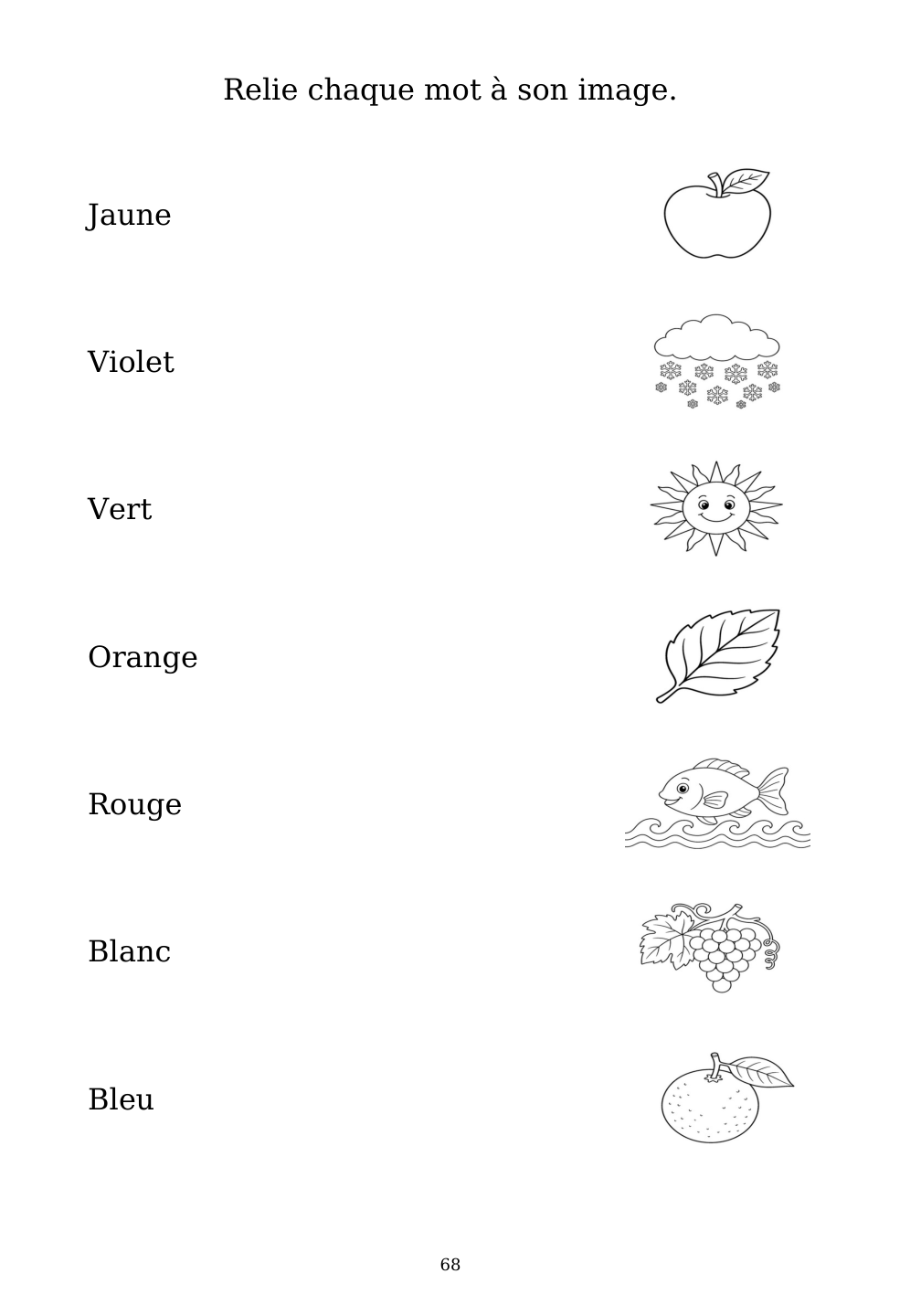 Picture matching exercise with answer lines drawn from each word to its picture