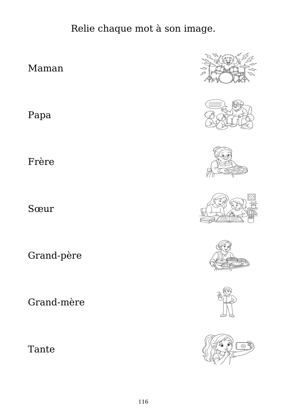 Picture matching exercise with answer lines drawn from each word to its picture