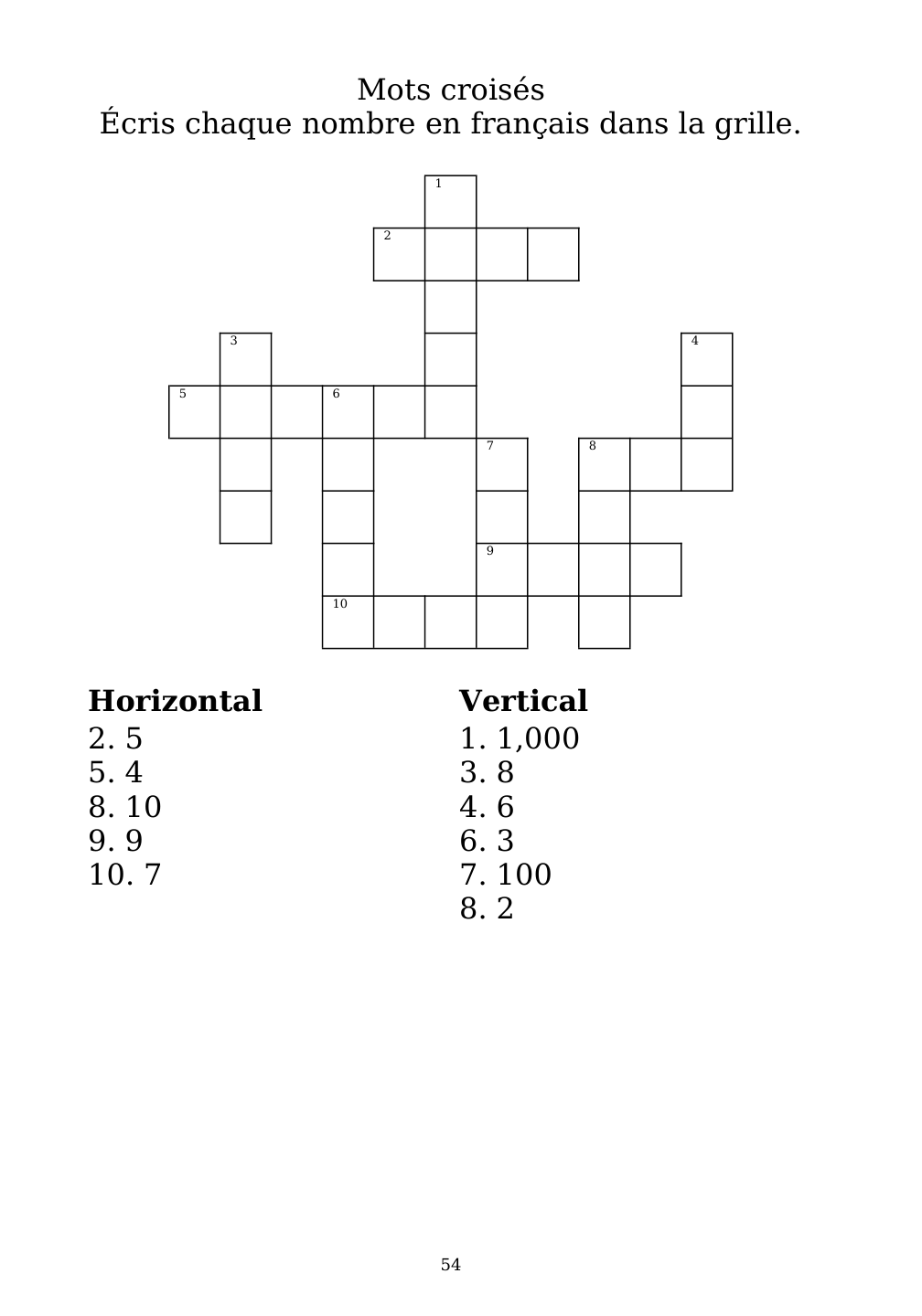 Crossword puzzle from the workbook