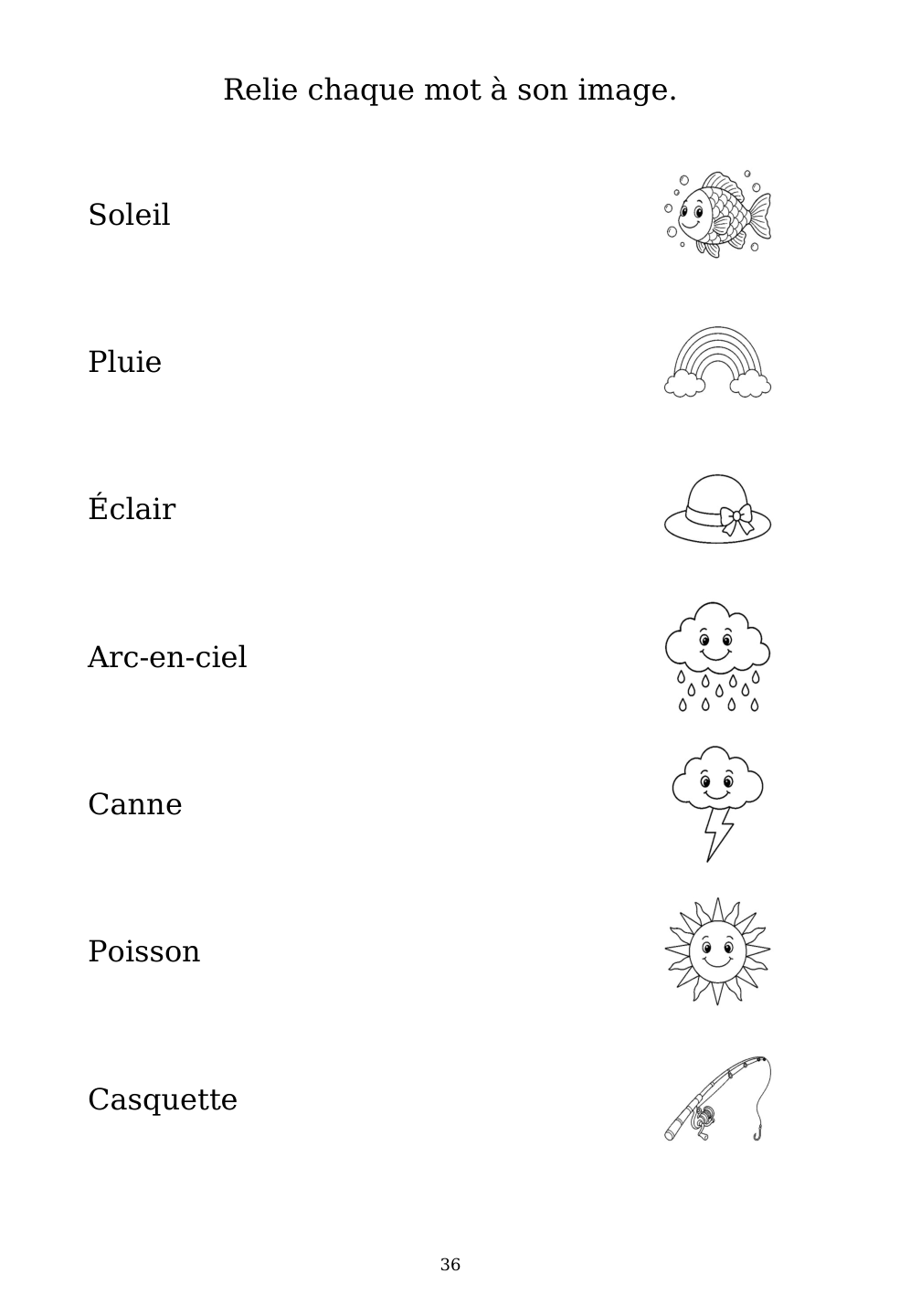 Picture matching exercise with answer lines drawn from each word to its picture