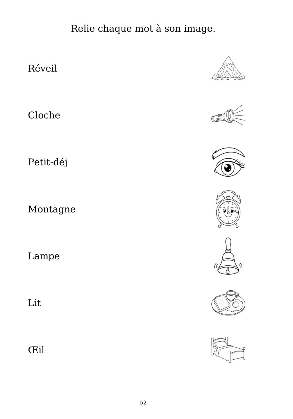 Picture matching exercise with answer lines drawn from each word to its picture