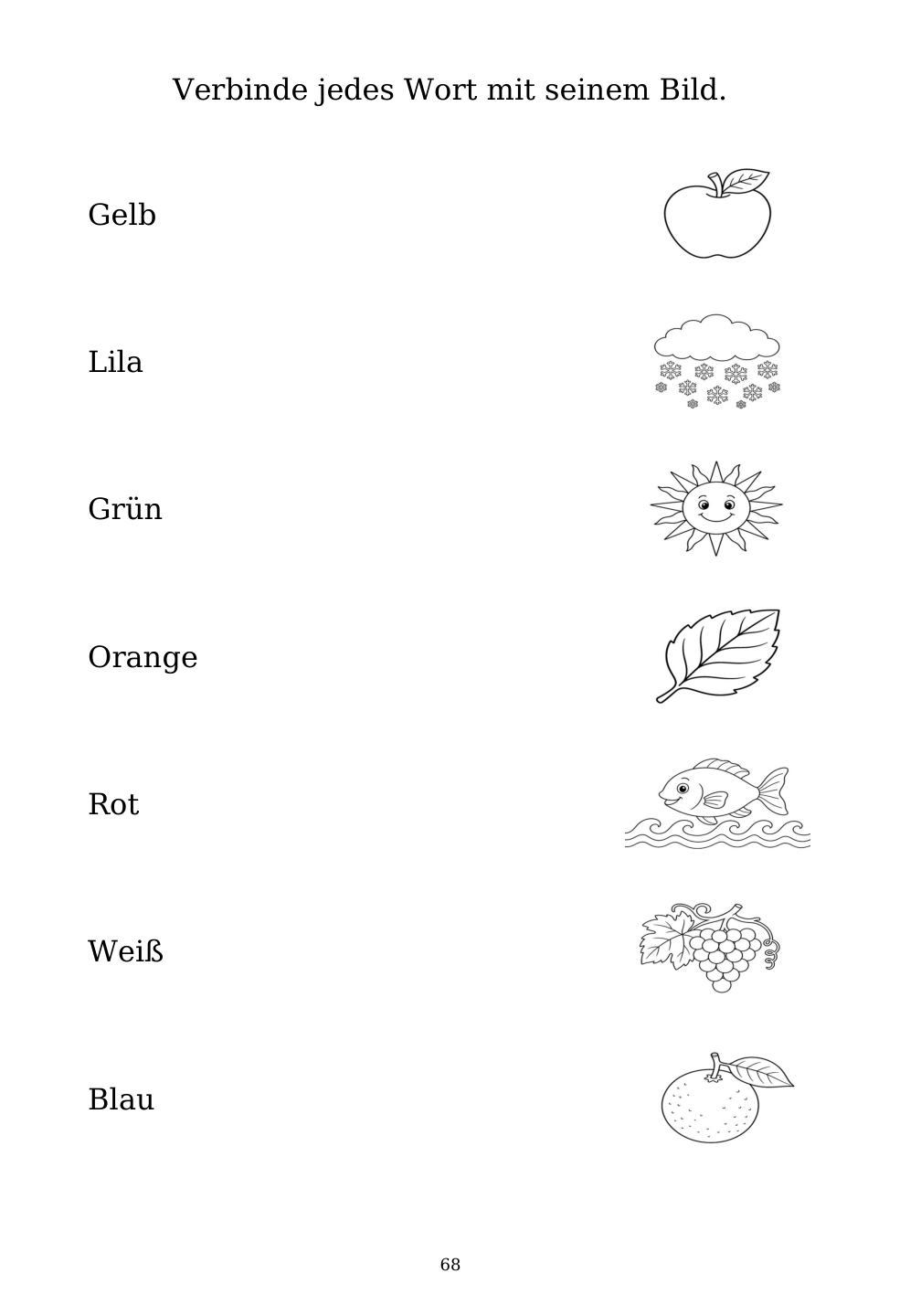 Picture matching exercise with answer lines drawn from each word to its picture