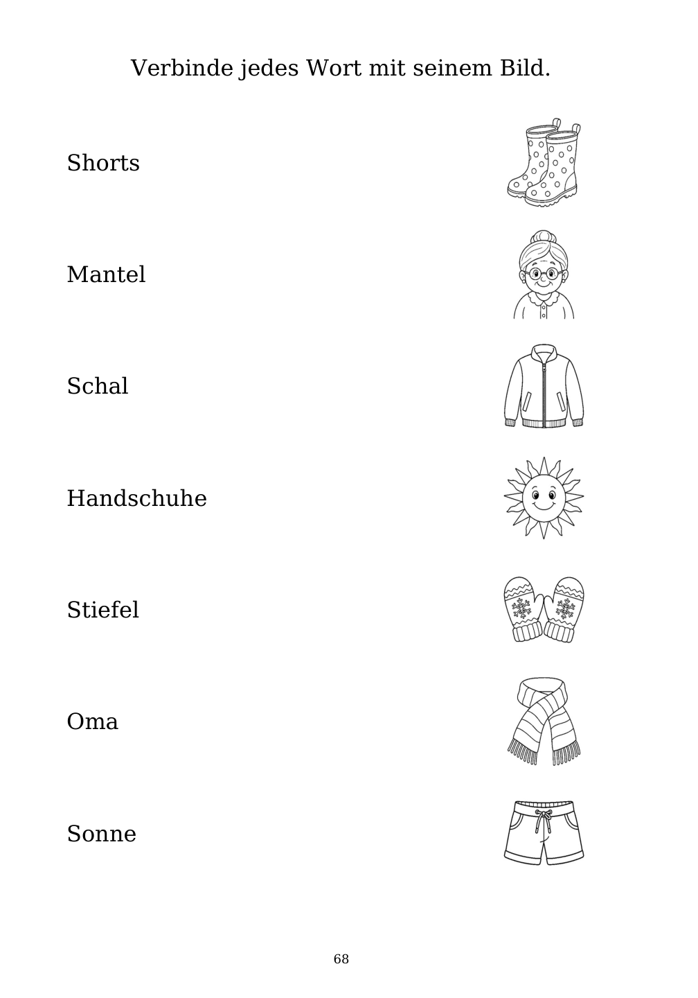 Picture matching exercise with answer lines drawn from each word to its picture