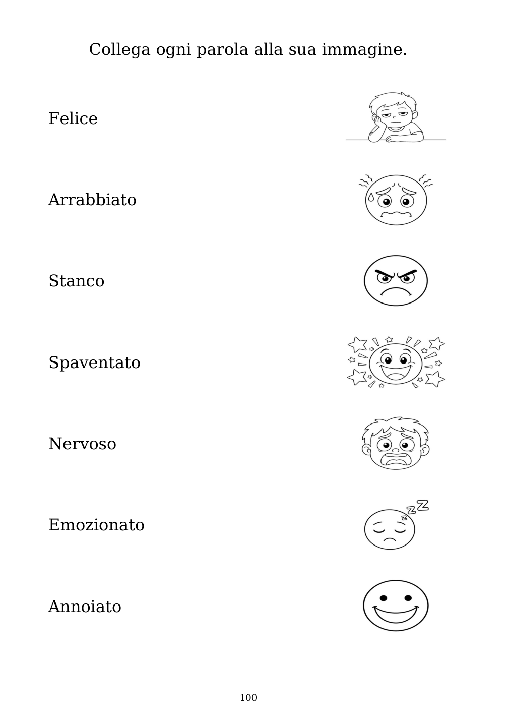 Picture matching exercise with answer lines drawn from each word to its picture