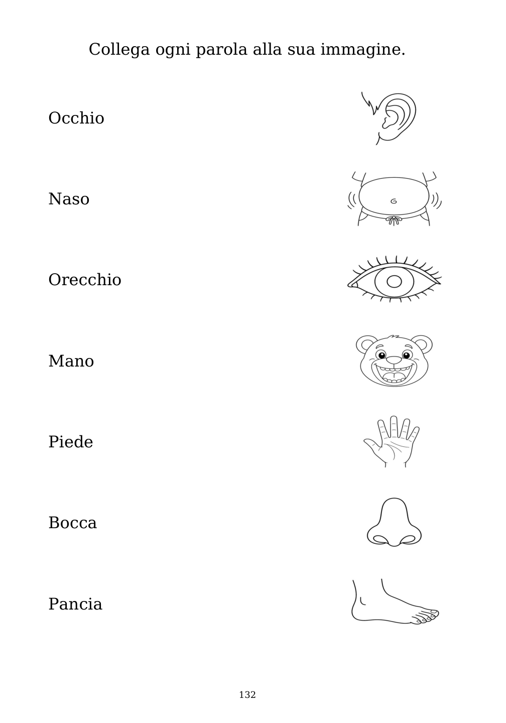 Picture matching exercise with answer lines drawn from each word to its picture