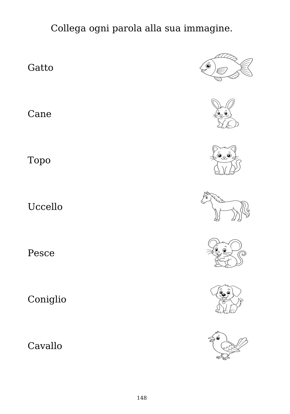 Picture matching exercise with answer lines drawn from each word to its picture