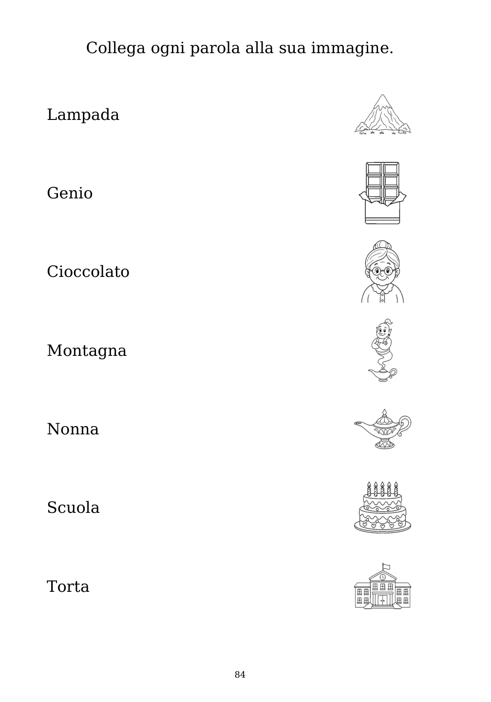 Picture matching exercise with answer lines drawn from each word to its picture