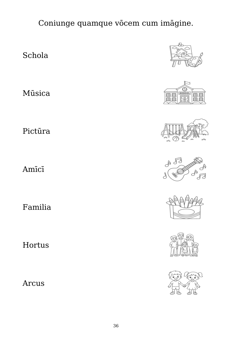 Picture matching exercise with answer lines drawn from each word to its picture