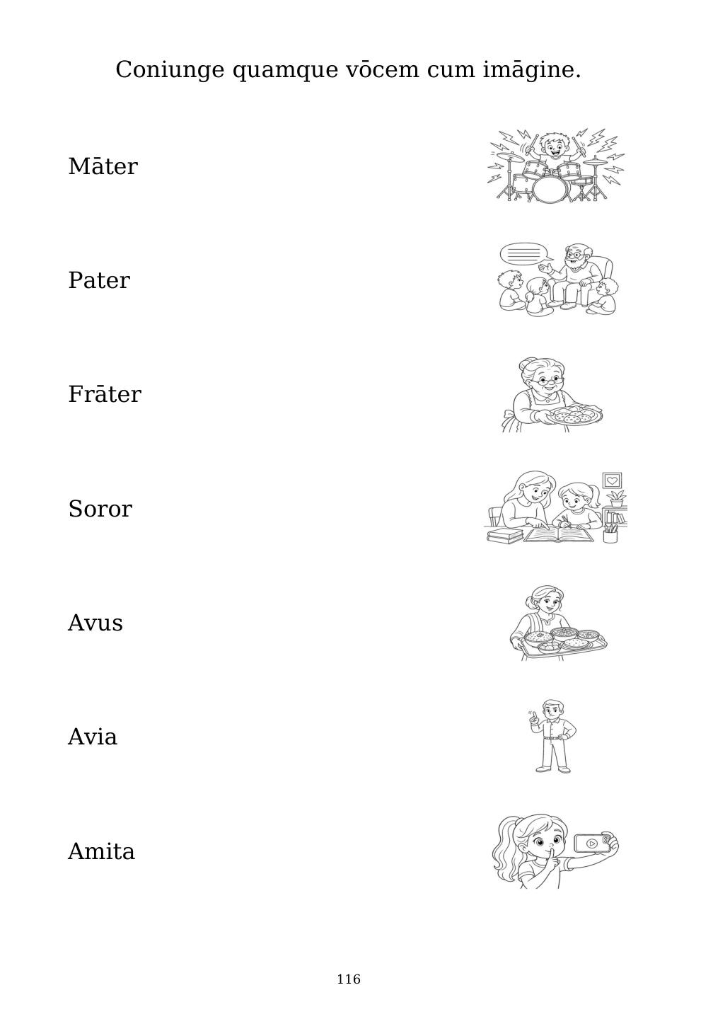 Picture matching exercise with answer lines drawn from each word to its picture