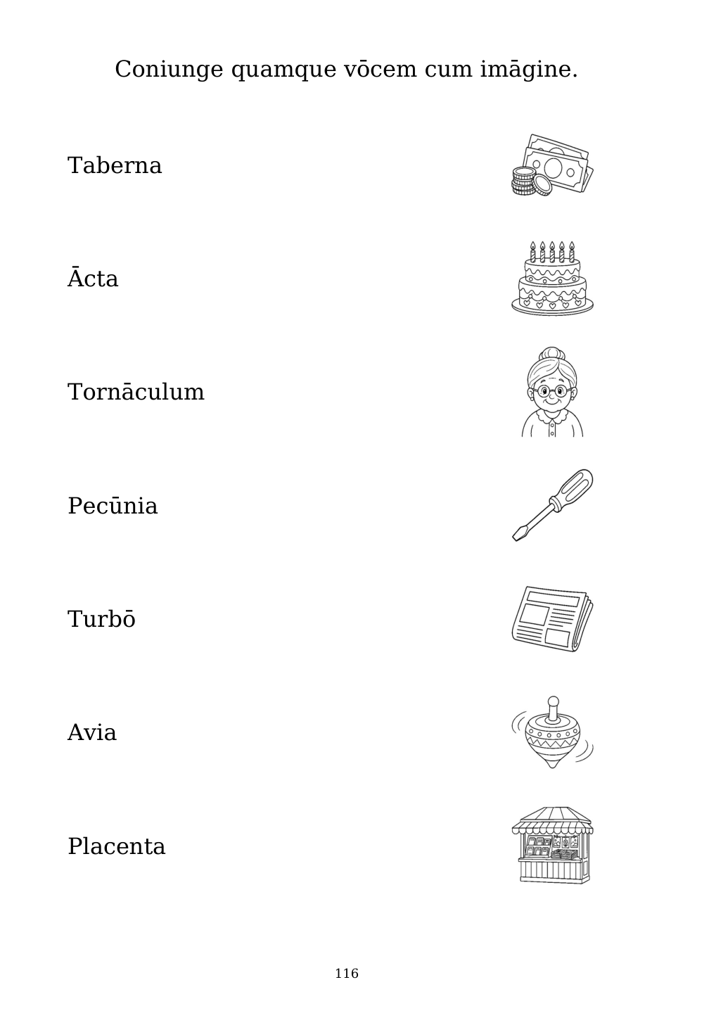 Picture matching exercise with answer lines drawn from each word to its picture