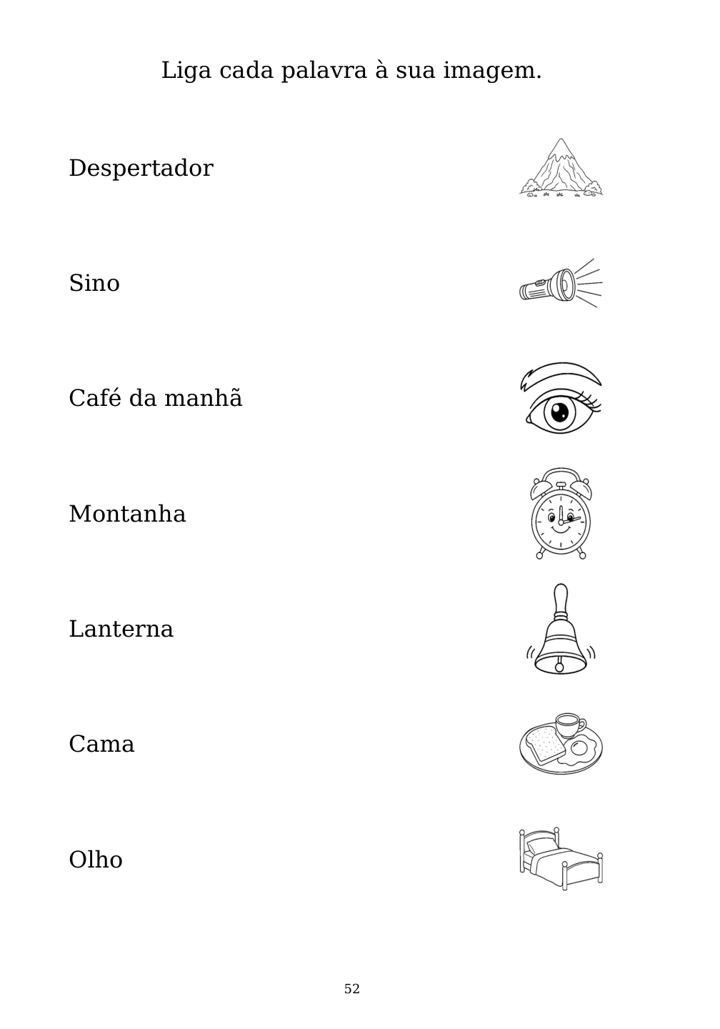 Picture matching exercise with answer lines drawn from each word to its picture