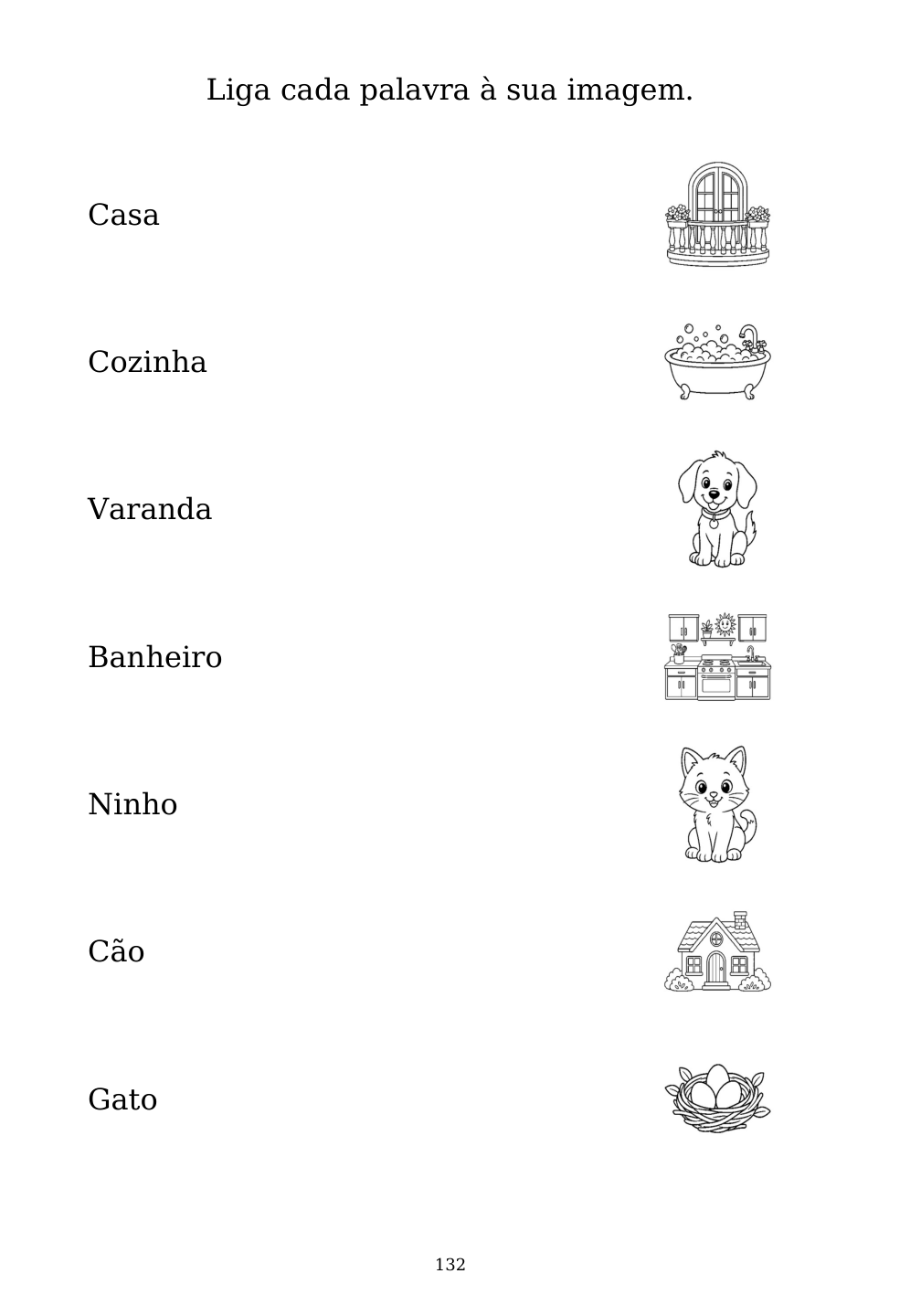 Picture matching exercise with answer lines drawn from each word to its picture