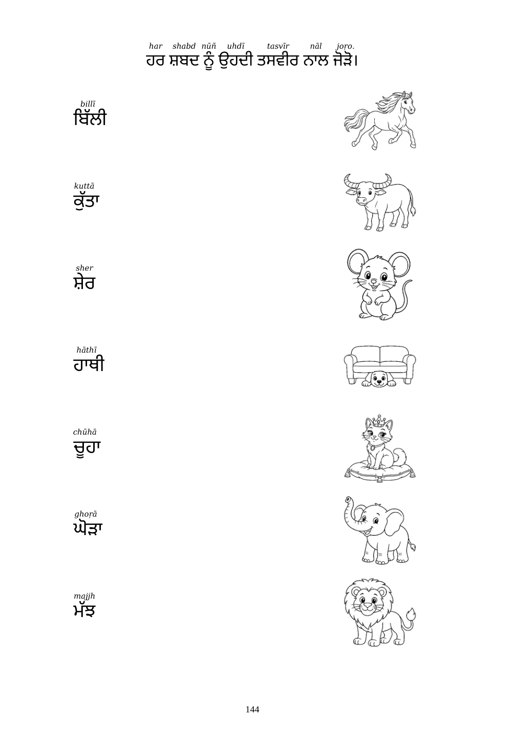 Picture matching exercise with answer lines drawn from each word to its picture