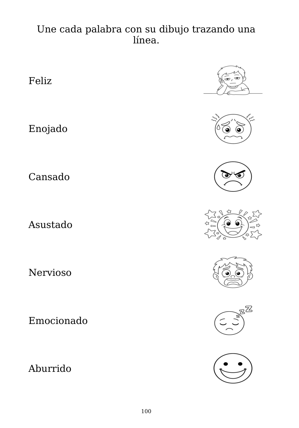 Picture matching exercise with answer lines drawn from each word to its picture