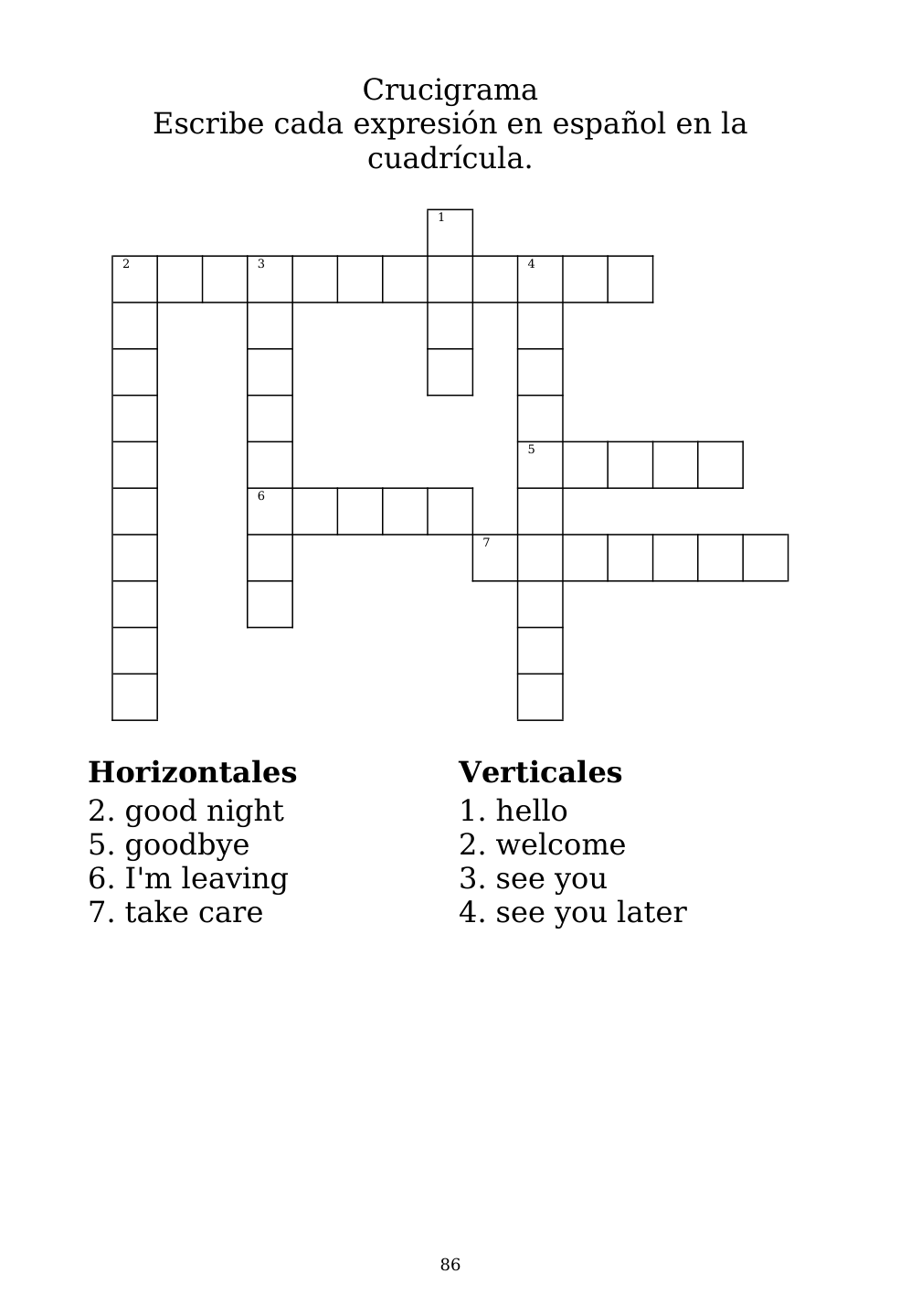 Crossword puzzle from the workbook