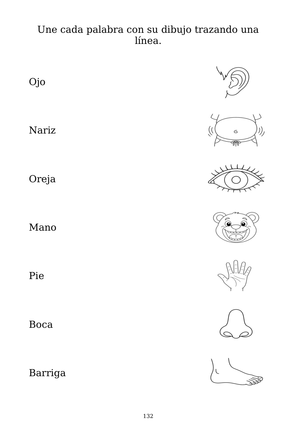 Picture matching exercise with answer lines drawn from each word to its picture
