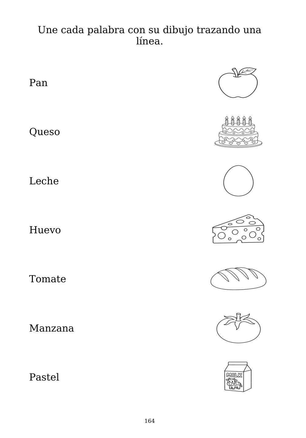 Picture matching exercise with answer lines drawn from each word to its picture