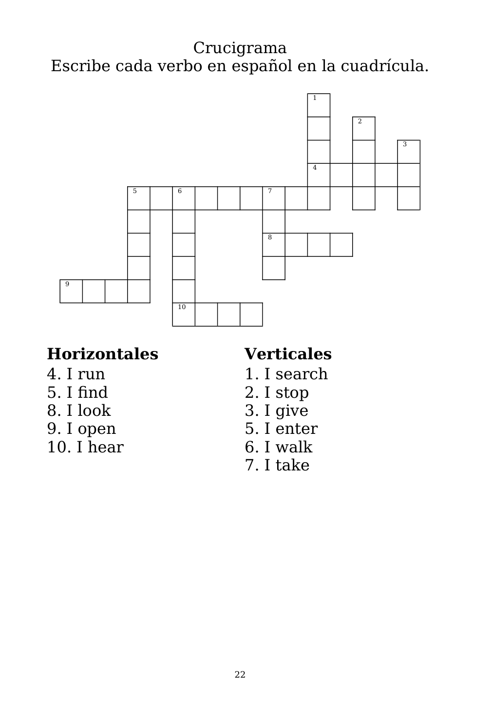 Crossword puzzle from the workbook