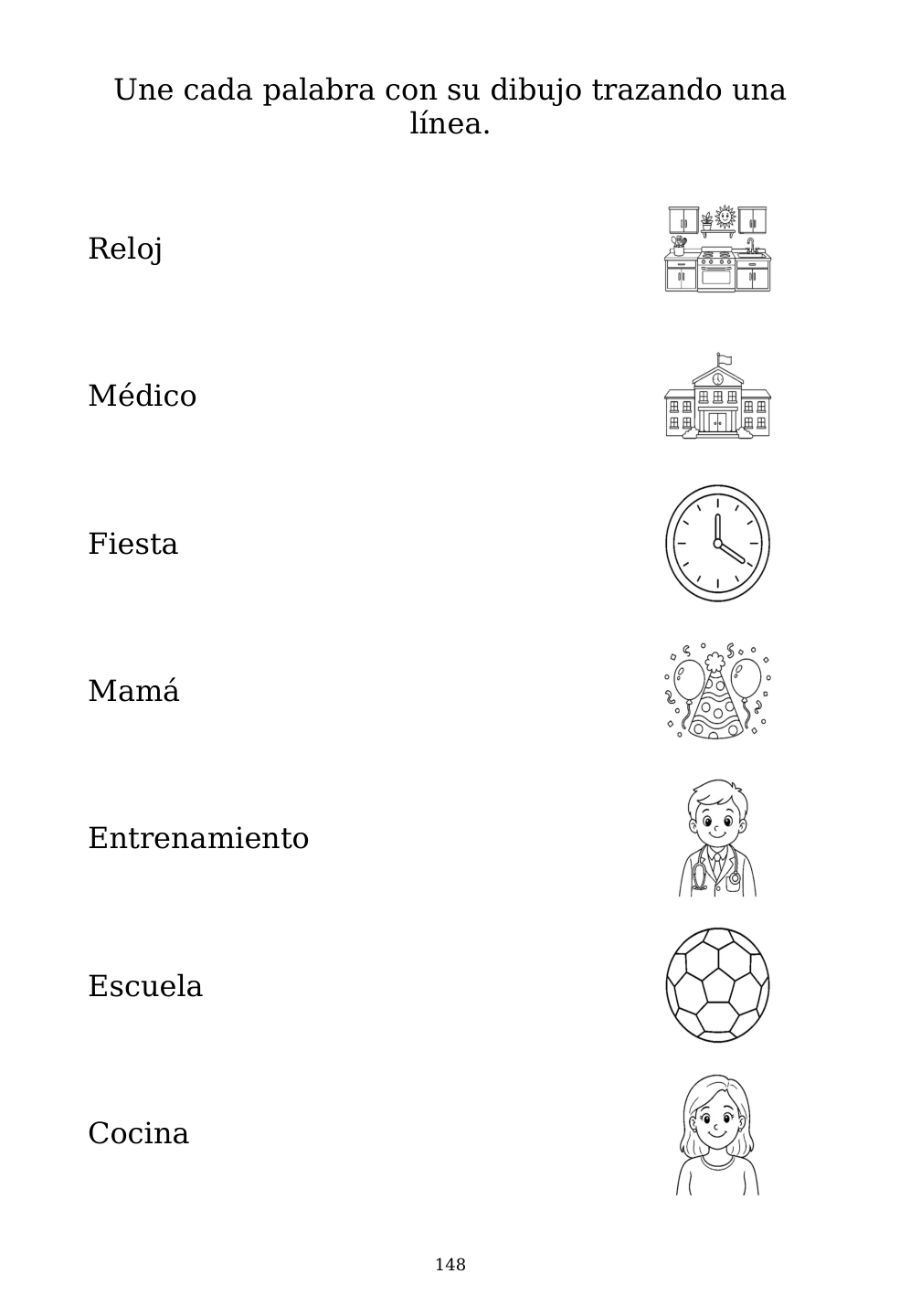 Picture matching exercise with answer lines drawn from each word to its picture
